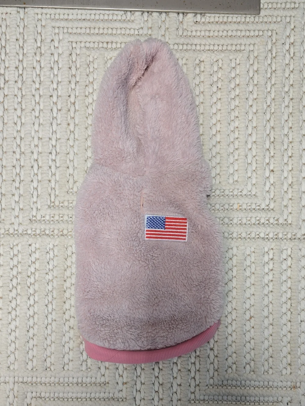 Pink Fleece Dog Hoodie with Flag Patch